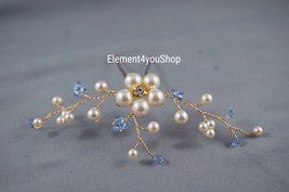 Something Blue Wedding Hair pin, Pearls crystals flower U pin, Bridal he... - $27.00