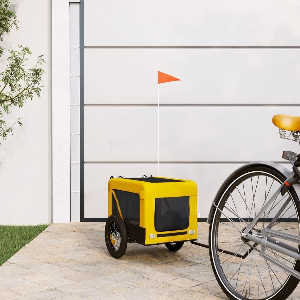 vidaXL Pet Bike Trailer Yellow and Black Oxford Fabric, Iron, PVC - $197.13