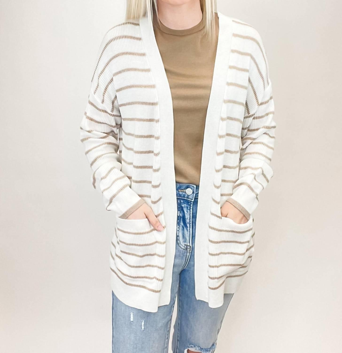 Be Cool Classic Striped Cardigan - Plus Taupe - $40.00