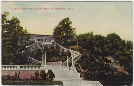 Milwaukee Wisconsin WI Postcard 1913 Grand Stairway Lake Park Charles City Iowa - £2.38 GBP