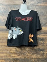 Tom and Jerry Shirt Crop Top Black Mouse Chase Cat Size XL 15-17 Juniors - $12.99 CAD