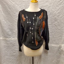 Vintage Cedars Women&#39;s Black Sweater with Sequin Diamond Embellishments ... - £35.52 GBP