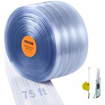 Strip Curtain, 75&#39; Length, 8&quot; Width, 0.08&quot; Thickness, Clear Ribbed Plast... - £58.56 GBP