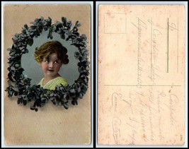 VINTAGE RPPC Photo Postcard - Cute Little Girl Framed By Wreath C26 - £2.32 GBP