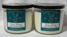 Bath &amp; Body Works 3-wick Candle Lot 2 Aromatherapy Stress Relief Eucalyptus Tea - £48.89 GBP