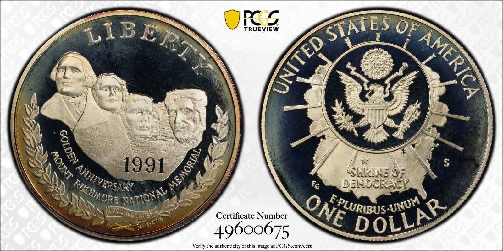 Toned 1991 S PR 68 DCAM Mount Rushmore Commemorative Silver Dollar PCGS 448 - £70.25 GBP