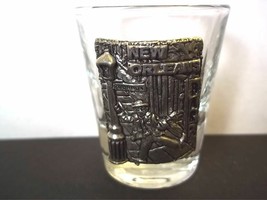 Souvenir shot glass New Orleans Bourbon Street pewter emblem jazz lamp post - £5.76 GBP