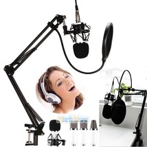 Professional Audio Condenser Microphone Kit Vocal Studio Recording Set Stand Usb - £66.33 GBP