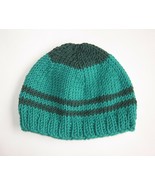 cool green soft merino wool mens beanie with dark green stripes and top - £16.05 GBP+
