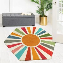 Staruia Retro Sun Boho Rug For Bedroom,4&#39; X 4&#39;7&#39;&#39; Hexagon Washable Colorful Kids - £31.96 GBP
