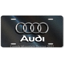 Audi &amp; Rings Inspired Art on Carbon FLAT Aluminum Novelty Car License Tag Plate - £14.38 GBP