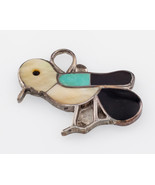 Vintage Zuni Bird w/ Multi Color Inlaid Sterling Silver Pendant - $76.02