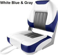 Boat Seat Low Back White Blue &amp; Gray Premium UV Treated Marine Grade Vinyl New - £62.27 GBP