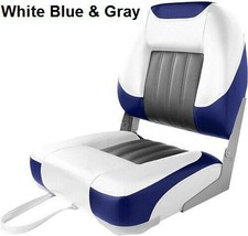 Boat Seat Low Back White Blue &amp; Gray Premium UV Treated Marine Grade Vinyl New - £59.19 GBP