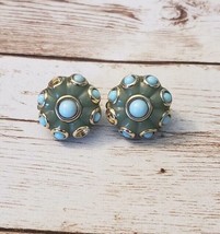 Vintage Clip On Earrings - Dainty Green &amp; Turquoise Tones - Some Stones Missing - £6.37 GBP