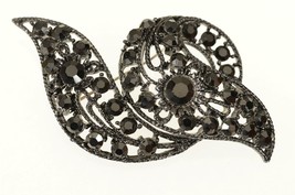 Vintage Estate Jewelry Black Enamel Rhinestone Twist Mourning Brooch Pin - £22.56 GBP