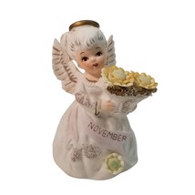 November Angel Figurine Vintage Lefton Japan Birthday 4” Figure Girl Flowers - £19.89 GBP