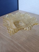 Vintage Federal Glass Pressed Square Candy Dish Ruffled Edge Diamond Yellow - £9.46 GBP