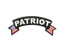 PATRIOT with American Flag 4&quot; x 1.5&quot; iron on Top rocker patch (3281) (C46) - £4.66 GBP