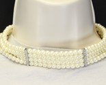 Pearl Choker Necklace 15&quot; Faux Ivory Pearl Dainty Diamonds Adjustable Cl... - $11.75