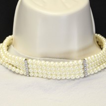 Pearl Choker Necklace 15&quot; Faux Ivory Pearl Dainty Diamonds Adjustable Cl... - £9.20 GBP