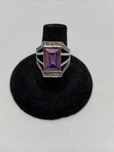 Stunning Silver Tone Simulated Square Purple Stone Ring  Size 6 KG - $14.85