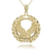 14K Solid Gold Flying Eagle Laurel Wreath Pendant Necklace - Yellow, Rose, White - £367.62 GBP+