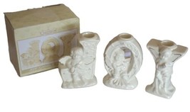 VTG Crown Accents Christmas JOY Angel Cherub Candle Stick Holders Ivory Gold Set - £11.46 GBP