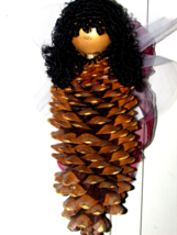 PINE CONE angel - ornament 12&quot; tall red hair white/gold  (sew rm) - £7.14 GBP