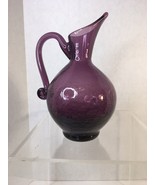 Vtg Rainbow Glass Hand Blown Crackle Glass Pitcher Purple Amethyst 8.25”... - £32.36 GBP