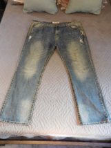 BLUE CULT Mens Denim Jeans 50 Distressed Baggy Hip Hop 50x33 Med Wash Straight - £31.30 GBP