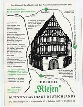 IHR Hotel Riefen Advertising Card Miltenberg / Main Germany 1970&#39;s - $17.82