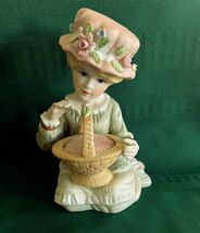 Vintage Lenwile Ardalt Handpainted Sitting Lady w Pincushion Basket Taiwan - $16.82