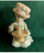 Vintage Lenwile Ardalt Handpainted Sitting Lady w Pincushion Basket Taiwan - $16.82