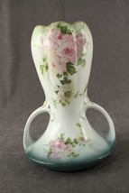 Vintage ROSENTHAL Porcelain Crown RC Handled Flower Vase Pink Roses Gree... - £67.62 GBP