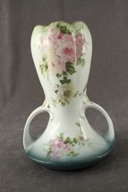 Vintage ROSENTHAL Porcelain Crown RC Handled Flower Vase Pink Roses Gree... - $86.00
