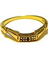 14K YELLOW GOLD DIAMOND &amp; RED RUBY ROUND BAND RING, SIZE 5, 1.00 GRAM - $178.37 CAD