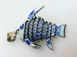 Genuine ENAMEL and 800 SILVER Articulated FISH PENDANT- Vintage, Highly Detailed - £51.13 GBP