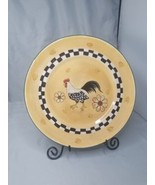 Rooster Plate Decorative With Stand Yellow Checkerboard Trim Stand Included - £7.59 GBP