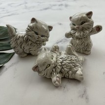 Vintage Ceramic Kitten Figurine Trio White Gray Set of 3 Cats Fluffy Cute - £27.86 GBP