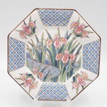 Ayame Japan Octagon Shaped Porcelain Plate Pink Blue Irises - $9.89