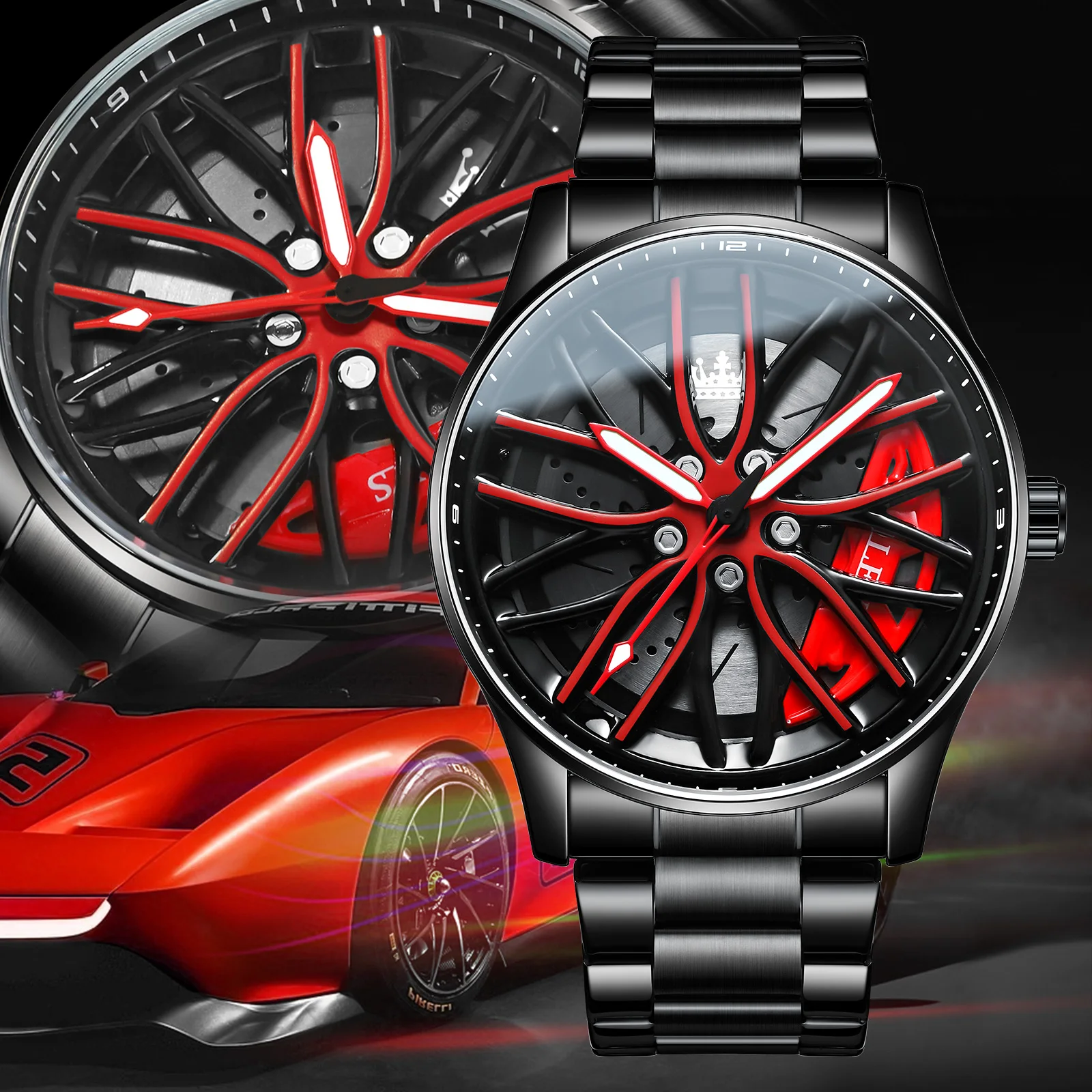 Wheel Men&#39;s Luxury Watch Waterproof Rotary Sport Car Rim Man Watch High Qu - $682.65 MXN+