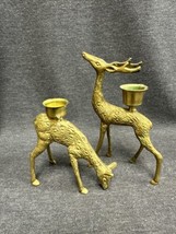 Vintage 2 Piece Brass Deer Candlestick Holders, Doe/Buck, Mid Century, MCM - £21.01 GBP