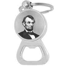Abraham Lincoln Bottle Opener Keychain - Metal Beer Bar Tool Key Ring - £8.43 GBP