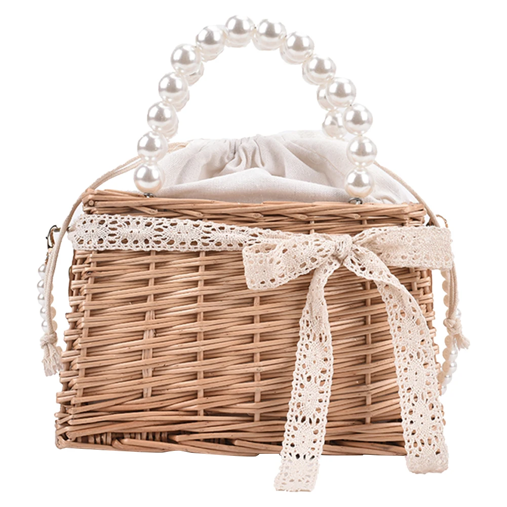 Casual Summer Rattan Woven Women  Crossbody Bags Fashion  Chain Basket Drawstrin - £114.06 GBP