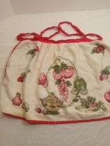 Vintage Half Apron Retro Style Terry Cloth with Teapot and Fruit - £9.49 GBP