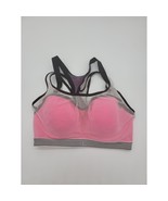 Victoria Secret Sport Bra 32DD Womens Pink Mesh Overlay Striped Underwired - £16.51 GBP