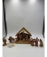 Vintage Fontanini Italy Nativity Set Wooden Stable 17 Pieces 5” Christma... - $162.00