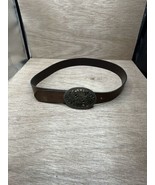 Vintage Eddie Bauer Belt Womens Medium Leather Brown Chunky Brass Buckle... - $27.01 CAD