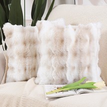 Madizz Pack Of 2 Thick Plush Wool Throw Pillow Covers 18X18 Inch White Beige - £29.22 GBP